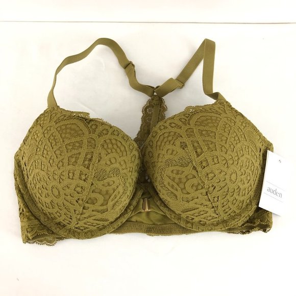 Auden Other - Auden Bra The Radiant Plunge Push-Up Lace Front Closure Lace Overlay Green 32D